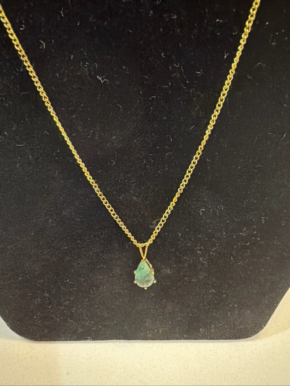 Gold Teardrop Pendant Necklace with Green Stone - Women Jewelry